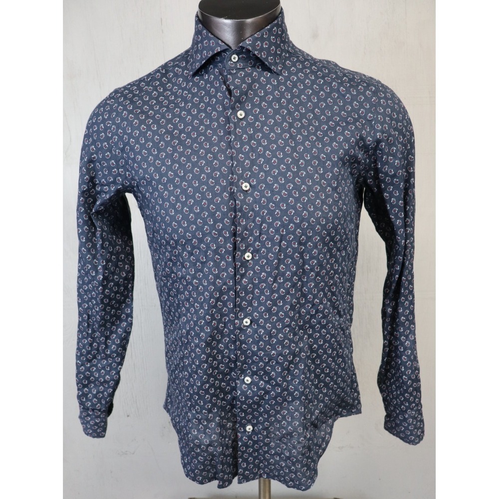Gutteridge Linen‎ Button Up Front Dress Shirt Size 15 1/2 Blue Red Geometric